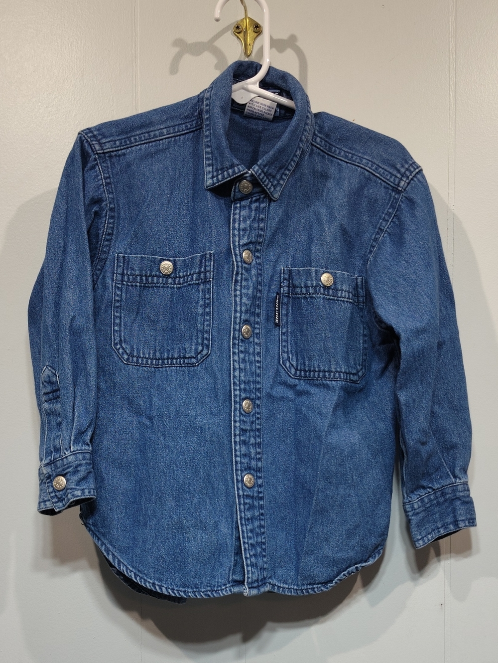 Vintage Genuine Blues Boys 100% Cotton Denim Button Down Shirt Size S 4